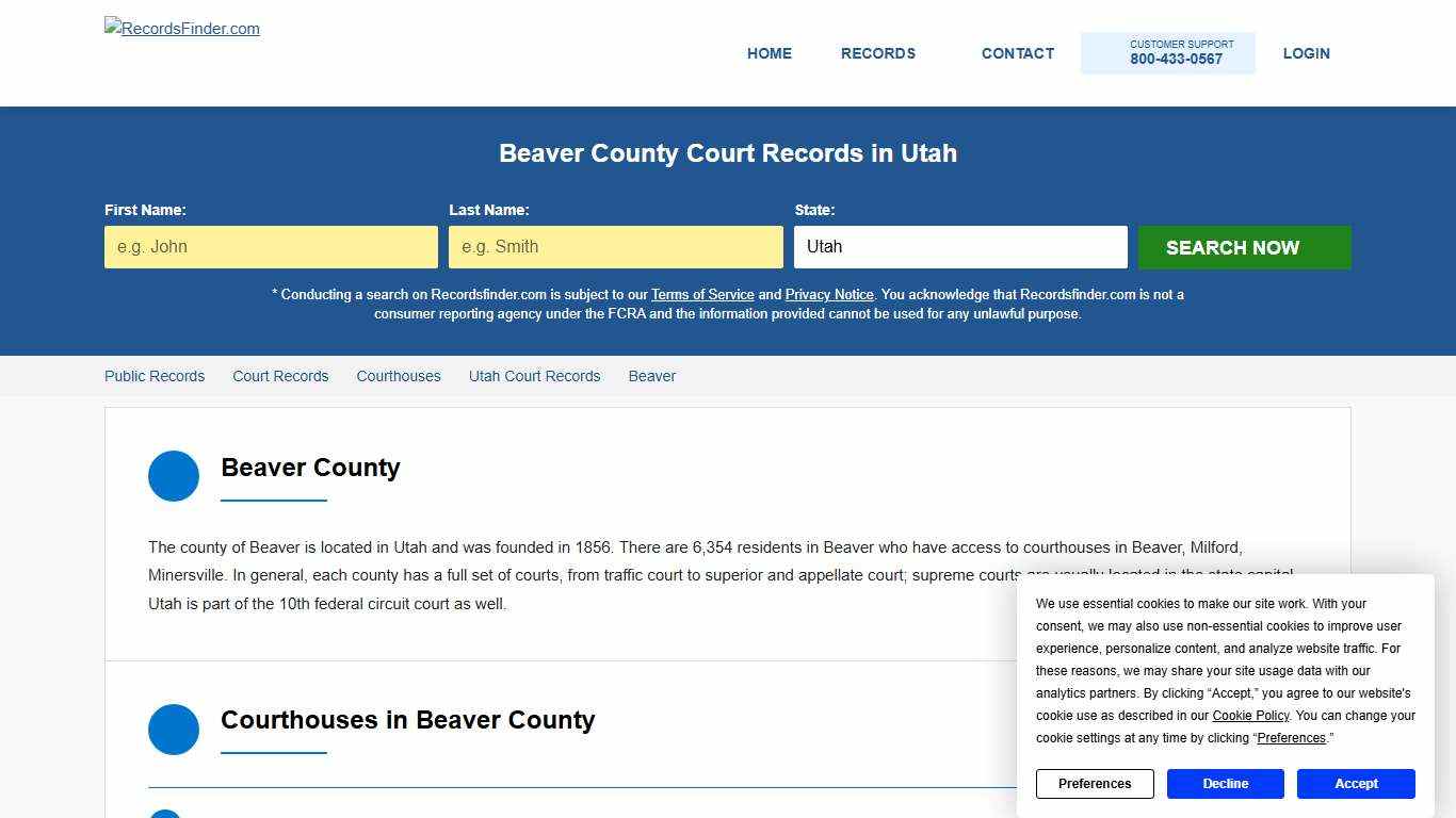 Search Beaver Court Records & Courthouses, Utah UT