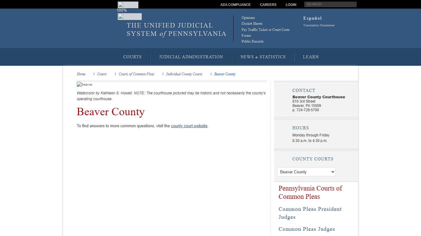 Beaver County Individual County Courts Courts of Common Pleas Courts Unified Judicial System of Pennsylvania
